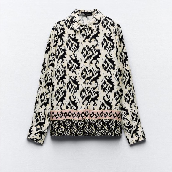 New Patterned Black and White shirt with Pink Accents - Picture 4 of 6